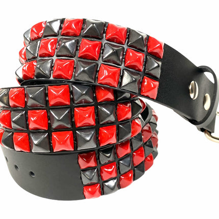 BT555-RS BLACK RED CHECKERED 1/2" PYRAMID STUD BELT 1 3/4" WIDE