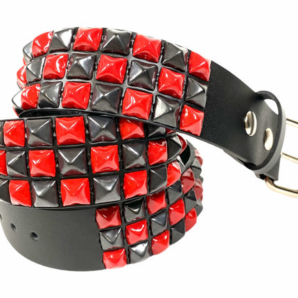 BT555-RS BLACK RED CHECKERED 1/2" PYRAMID STUD BELT 1 3/4" WIDE