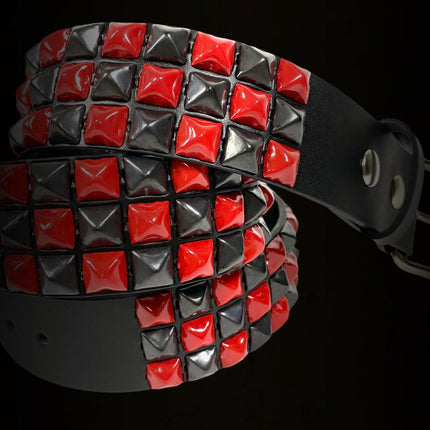 BT555-RS BLACK RED CHECKERED 1/2" PYRAMID STUD BELT 1 3/4" WIDE