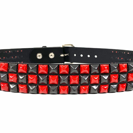 BT555-RS BLACK RED CHECKERED 1/2" PYRAMID STUD BELT 1 3/4" WIDE