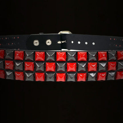 BT555-RS BLACK RED CHECKERED 1/2" PYRAMID STUD BELT 1 3/4" WIDE