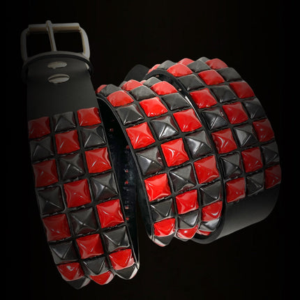 BT555-RS BLACK RED CHECKERED 1/2" PYRAMID STUD BELT 1 3/4" WIDE