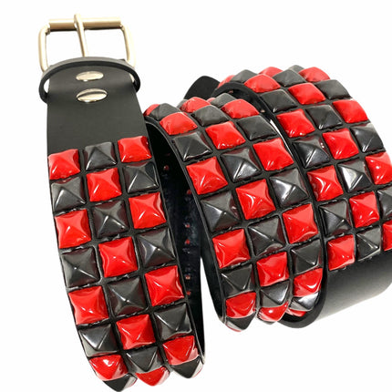 BT555-RS BLACK RED CHECKERED 1/2" PYRAMID STUD BELT 1 3/4" WIDE