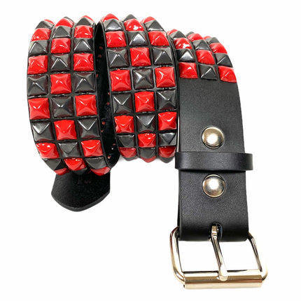 BT555-RS BLACK RED CHECKERED 1/2" PYRAMID STUD BELT 1 3/4" WIDE
