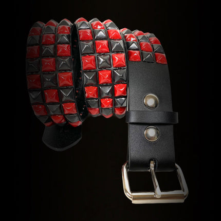 BT555-RS BLACK RED CHECKERED 1/2" PYRAMID STUD BELT 1 3/4" WIDE