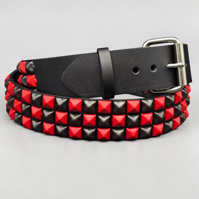 BT555-RS BLACK RED CHECKERED 1/2" PYRAMID STUD BELT 1 3/4" WIDE