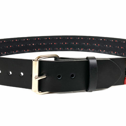 BT555-RS BLACK RED CHECKERED 1/2" PYRAMID STUD BELT 1 3/4" WIDE