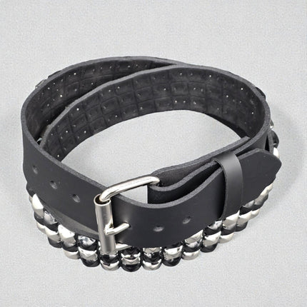 BT555-SIL/BLK  SILVER  BLACK CHECKERED PYRAMID STUDDED BELT