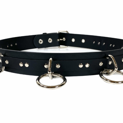 BT562US USA TANNERY  LEATHER LARGE O RING STRAPPED BONDAGE BELT