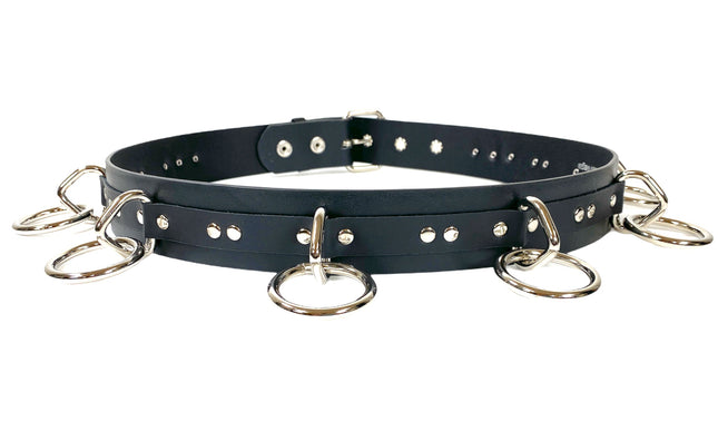 BT562US USA TANNERY  LEATHER LARGE O RING STRAPPED BONDAGE BELT