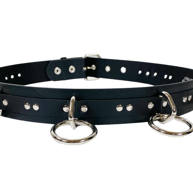BT562US USA TANNERY  LEATHER LARGE O RING STRAPPED BONDAGE BELT