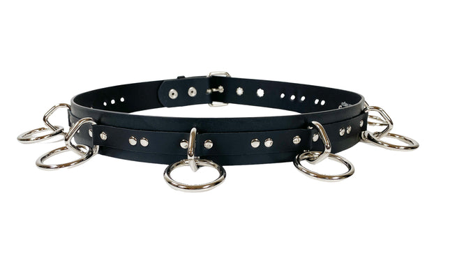 BT562US USA TANNERY  LEATHER LARGE O RING STRAPPED BONDAGE BELT
