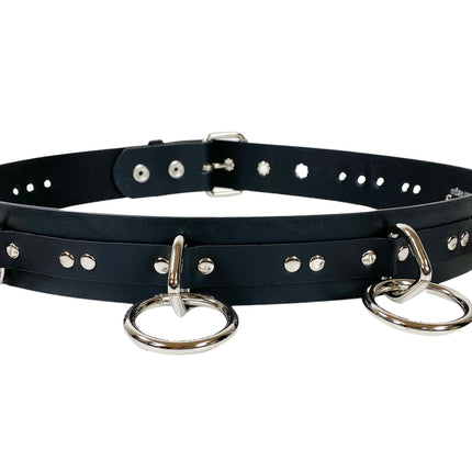 BT562  LEATHER LARGE O RING STRAPPED BONDAGE BELT