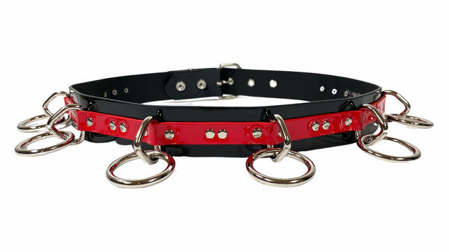 BT562BLK-RED   LARGE O RING STRAPPED BONDAGE BELT