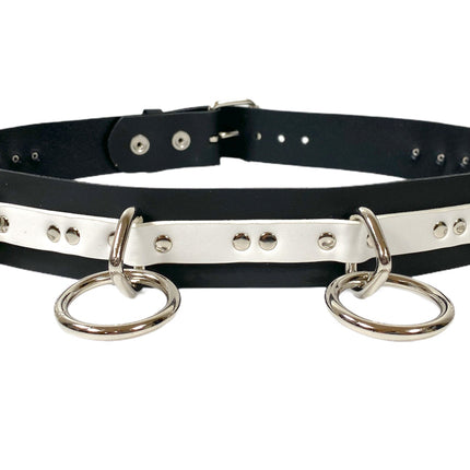BT562BLK-WHT   LARGE O RING STRAPPED BONDAGE BELT