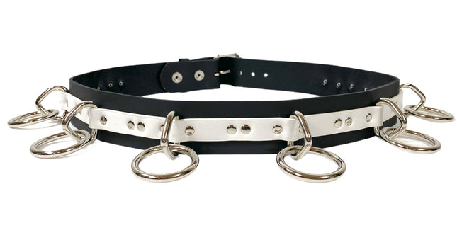 BT562BLK-WHT   LARGE O RING STRAPPED BONDAGE BELT