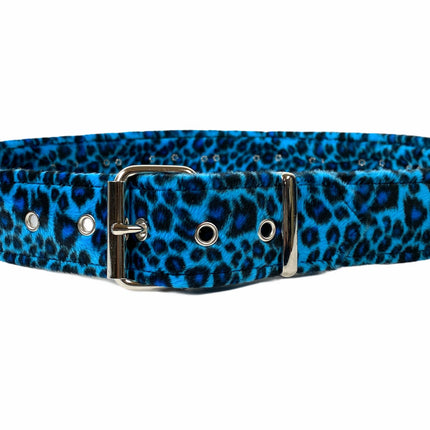 BT562L-BLU LEOPARD  LARGE O RING STRAPPED BONDAGE BELT