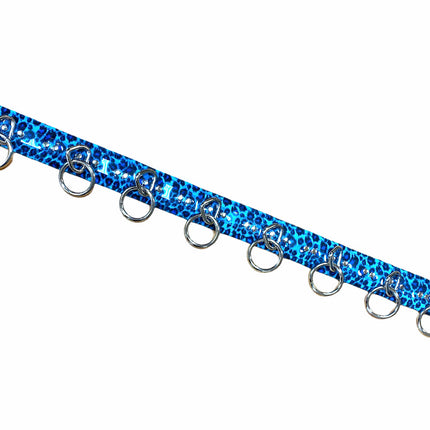 BT562L-BLU LEOPARD  LARGE O RING STRAPPED BONDAGE BELT