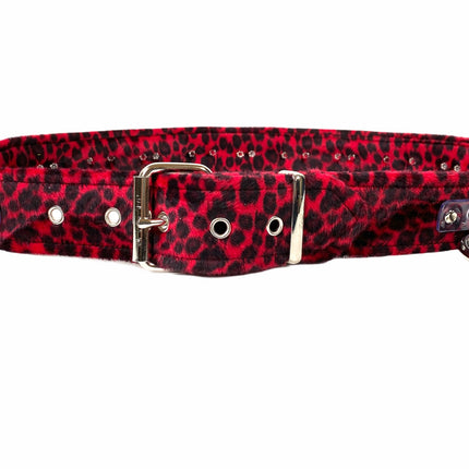 BT562L-RED LEOPARD  LARGE O RING STRAPPED BONDAGE BELT