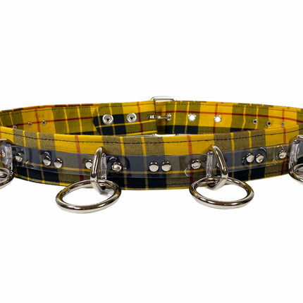 BT562PD-YEL PLAID LARGE O RING STRAPPED BONDAGE BELT