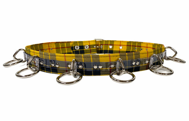 BT562PD-YEL PLAID LARGE O RING STRAPPED BONDAGE BELT