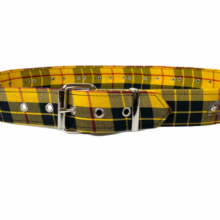 BT562PD-YEL PLAID LARGE O RING STRAPPED BONDAGE BELT