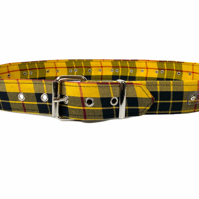 BT562PD-YEL PLAID LARGE O RING STRAPPED BONDAGE BELT