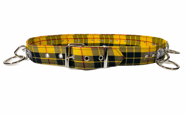 BT562PD-YEL PLAID LARGE O RING STRAPPED BONDAGE BELT