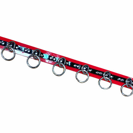 BT562RED-BLK VEGAN  LARGE O RING STRAPPED BONDAGE BELT