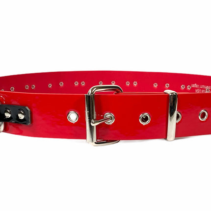 BT562RED-BLK VEGAN  LARGE O RING STRAPPED BONDAGE BELT