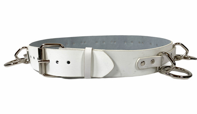 BT562VG-WHT  VEGAN  LARGE O RING STRAPPED BONDAGE BELT