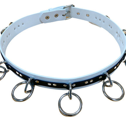 BT562VG-WHT-BLK  VEGAN  LARGE O RING STRAPPED BONDAGE BELT