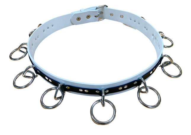 BT562VG-WHT-BLK  VEGAN  LARGE O RING STRAPPED BONDAGE BELT