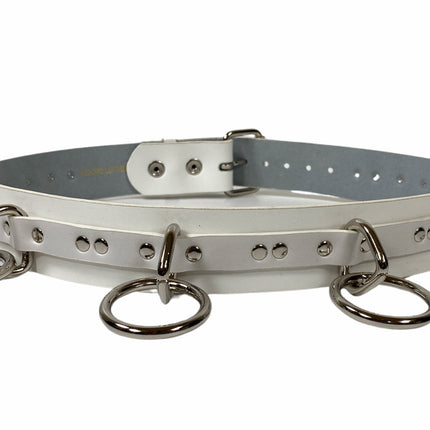 BT562VG-WHT  VEGAN  LARGE O RING STRAPPED BONDAGE BELT
