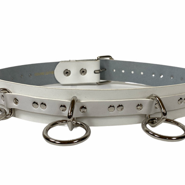 BT562WHT VEGAN  LARGE O RING STRAPPED BONDAGE BELT