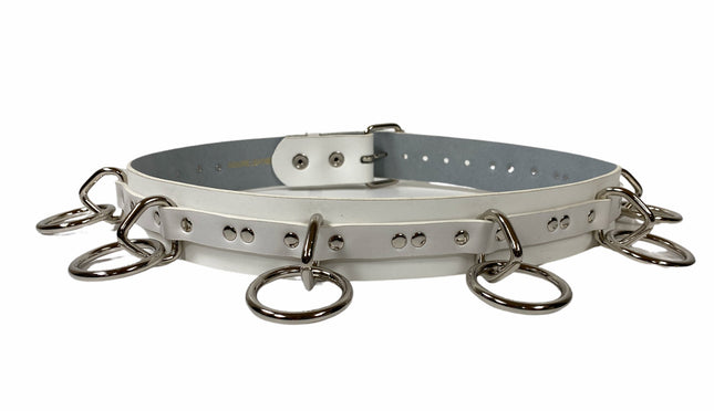 BT562WHT VEGAN  LARGE O RING STRAPPED BONDAGE BELT