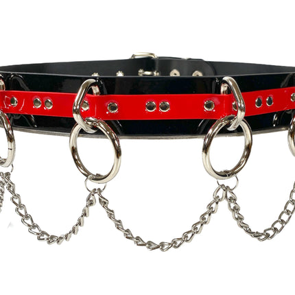 BT565BLK-RED STRAPPED BONDAGE BELT