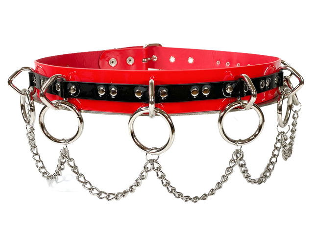 BT565RED-BLK STRAPPED BONDAGE BELT