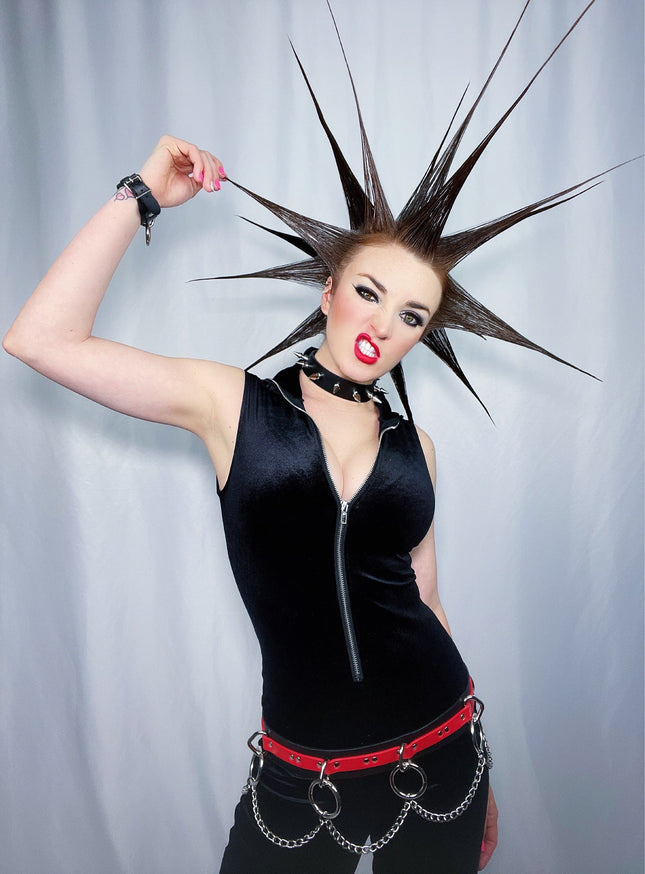 BT565BLK-RED STRAPPED BONDAGE BELT