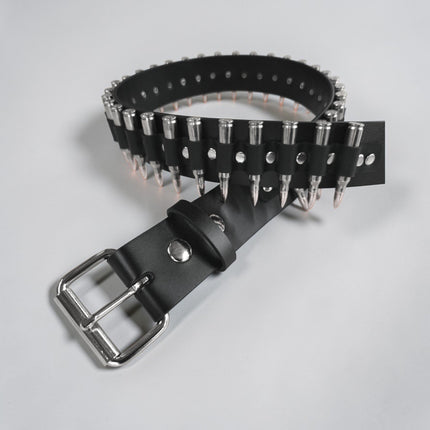 BT576NIC-NIC NICKEL SHELL NICKEL TIP GENUINE LEATHER BULLET BELT