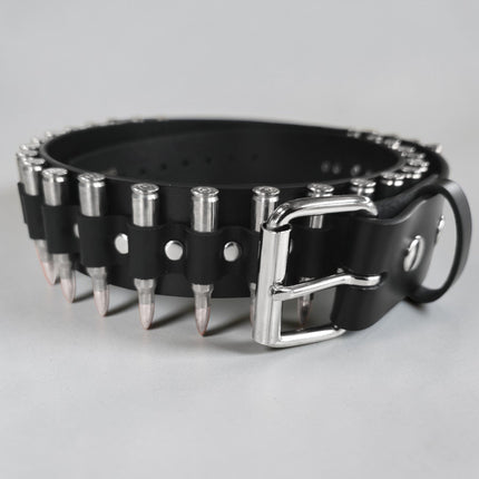 BT576NIC-NIC NICKEL SHELL NICKEL TIP GENUINE LEATHER BULLET BELT