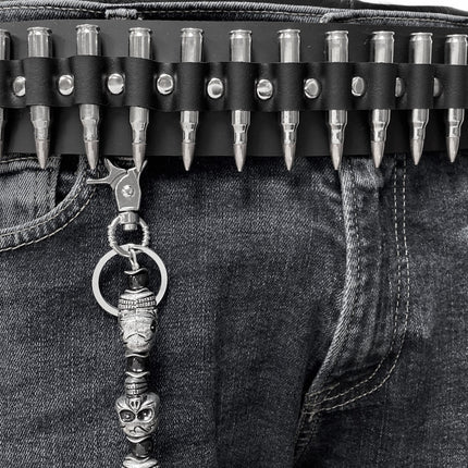 BT576NIC-NIC NICKEL SHELL NICKEL TIP GENUINE LEATHER BULLET BELT