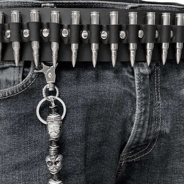 BT576NIC-NIC NICKEL SHELL NICKEL TIP GENUINE LEATHER BULLET BELT