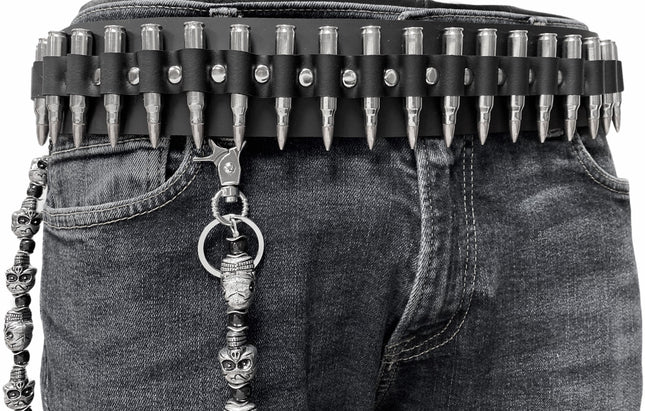 BT576NIC-NIC NICKEL SHELL NICKEL TIP GENUINE LEATHER BULLET BELT