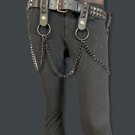 BT580-BS 2 ROW STUDDED BELT WITH REMOVABLE RING AND CHAIN