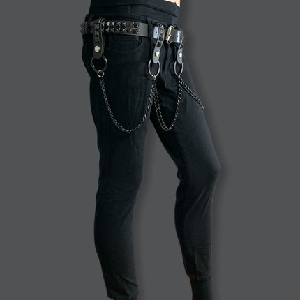 BT580-BS 2 ROW STUDDED BELT WITH REMOVABLE RING AND CHAIN