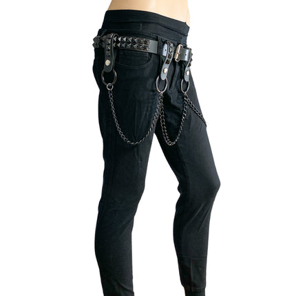 BT580-BS 2 ROW STUDDED BELT WITH REMOVABLE RING AND CHAIN