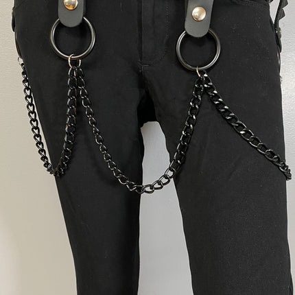 BT580-BS 2 ROW STUDDED BELT WITH REMOVABLE RING AND CHAIN