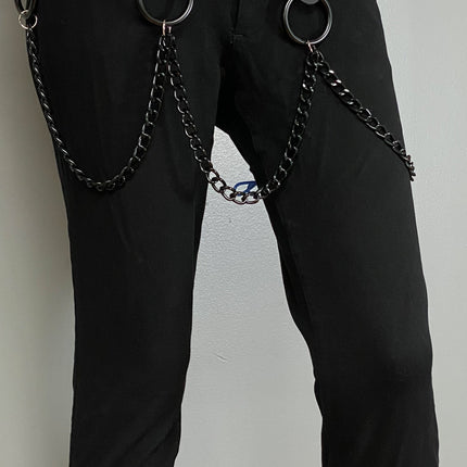 BT580-BS 2 ROW STUDDED BELT WITH REMOVABLE RING AND CHAIN