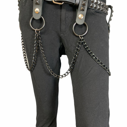 BT580-BS 2 ROW STUDDED BELT WITH REMOVABLE RING AND CHAIN
